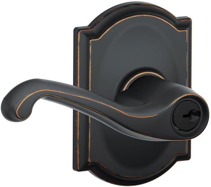 SCHLAGE F51A FLA 716 CAM Flair Lever with Camelot Trim Keyed Entry Lock, Aged Bronze