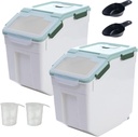 2 Pack 50lb Flour Grain Rice Storage Container - Cereal Large Airtight Flour Holder 25LB Plastic Pet Dog Food Bin with Spoon and Measuring Cup for Cat Dog Food Kitchen (Green)