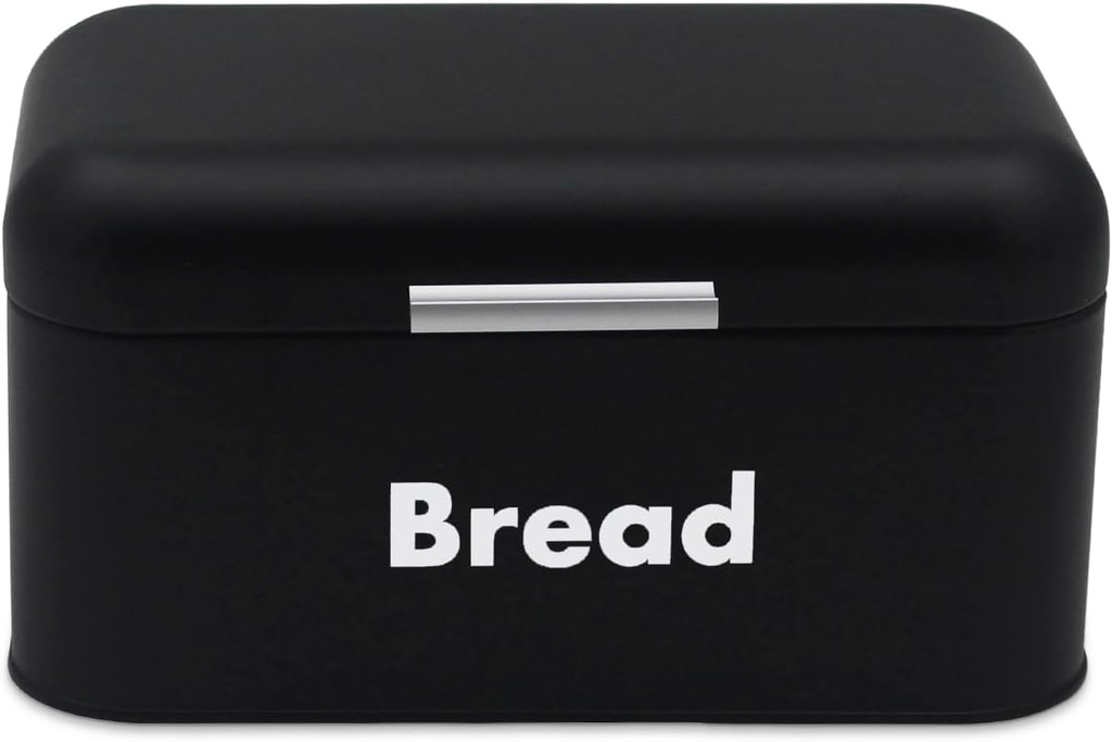 Plexon Black Bread Box for Kitchen Countertop with Lid, Metal Bread Storage Container Bin 11.8" x 7" x 6.3"