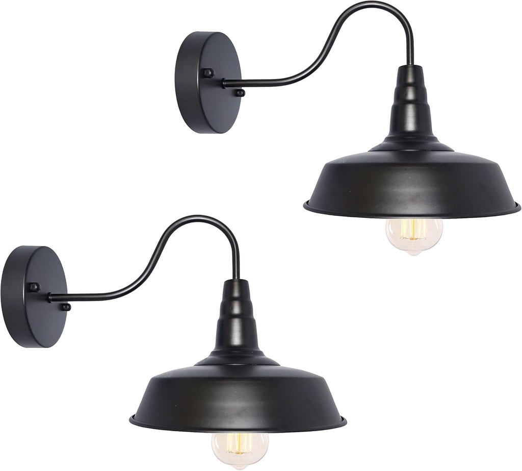 BRIGHTESS Bathroom Light Fixtures,Black Vanity Light, Decor Barn Light,E26 Farmhouse Wall Lamps Sconces Kitchen Bedroom Hardwired (2 Packs)