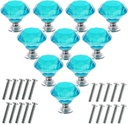 Akstore 10 Pcs Crystal Glass Cabinet Knobs 30mm Diamond Shape Drawer Kitchen Cabinets Dresser Cupboard Wardrobe Pulls Handles (Sky Blue)