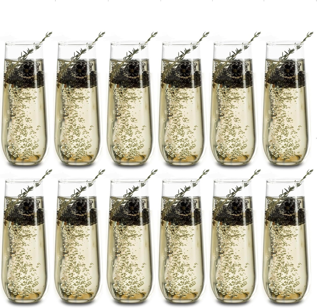 Libbey Stemless Champagne Flute Glasses, 8.5-ounce, Set of 12