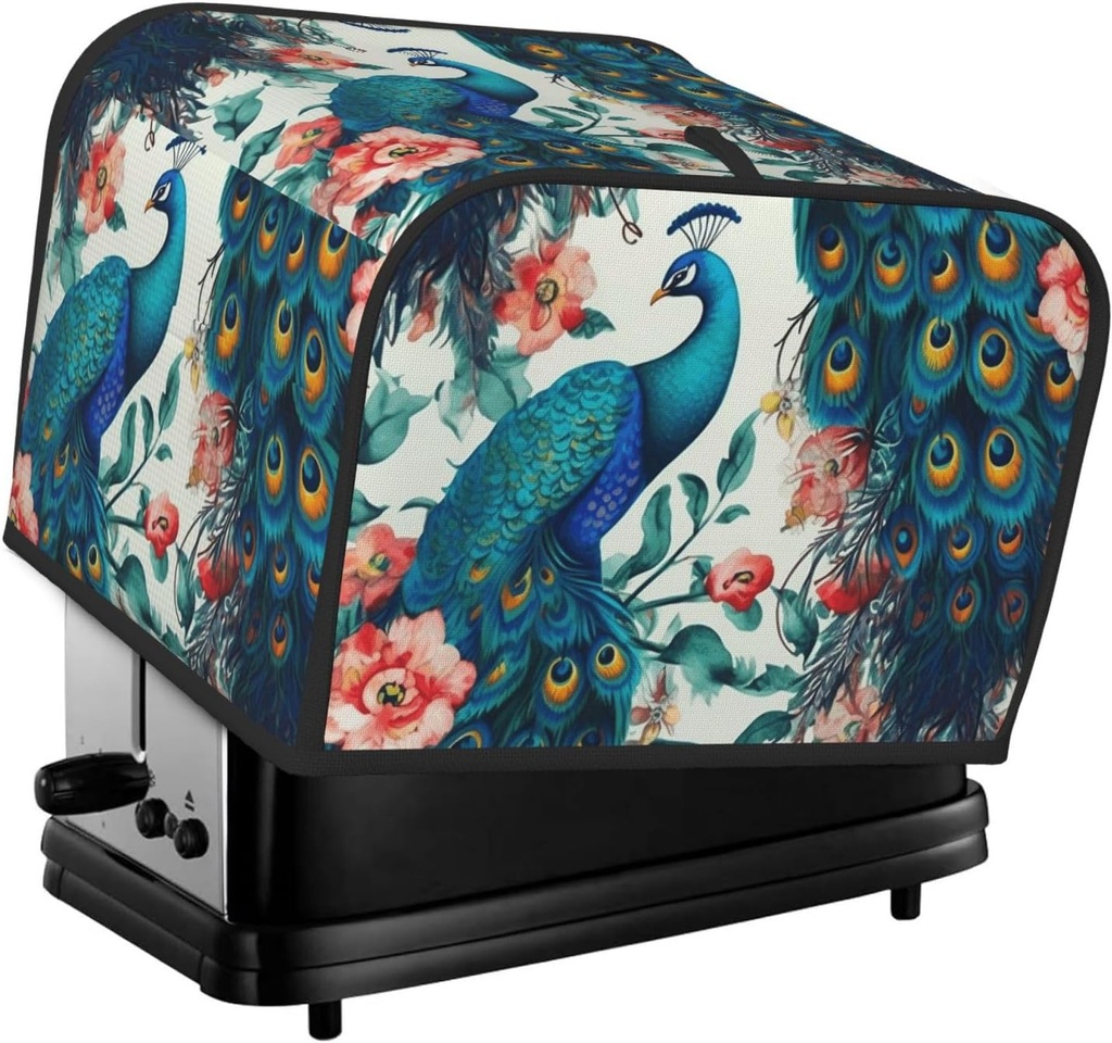 4 Slice Toaster Cover with Pocket Universal Size Toasters Dusts Covers Beautiful Peacock Flowers Bread Machine Cover & Protection Bread Machine Protector Small Kitchen Appliance Covers