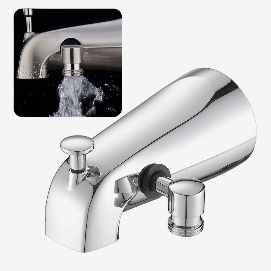 Tub Spout Diverter with Shower Hose Adapter Connection - Chrome Bath Faucet fit for 1/2" & 3/4" IPS Pipes | Easy Installation & Corrosion Resistant Design