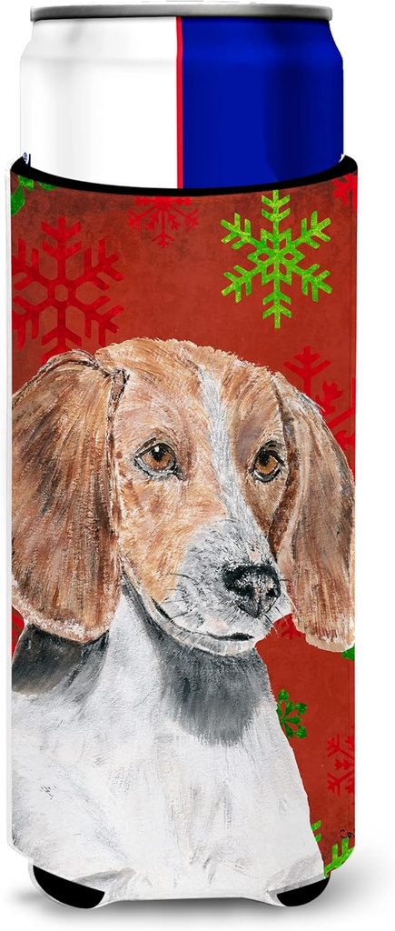English Foxhound Red Snowflake Christmas Ultra Beverage Insulators for slim cans