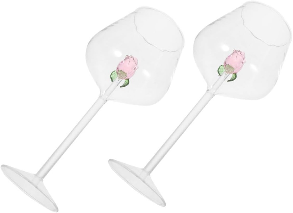 GLEAVI 2pcs Rose Crystal Wine Goblet Coupe Glasses Glass Cups for Party Bar Wedding