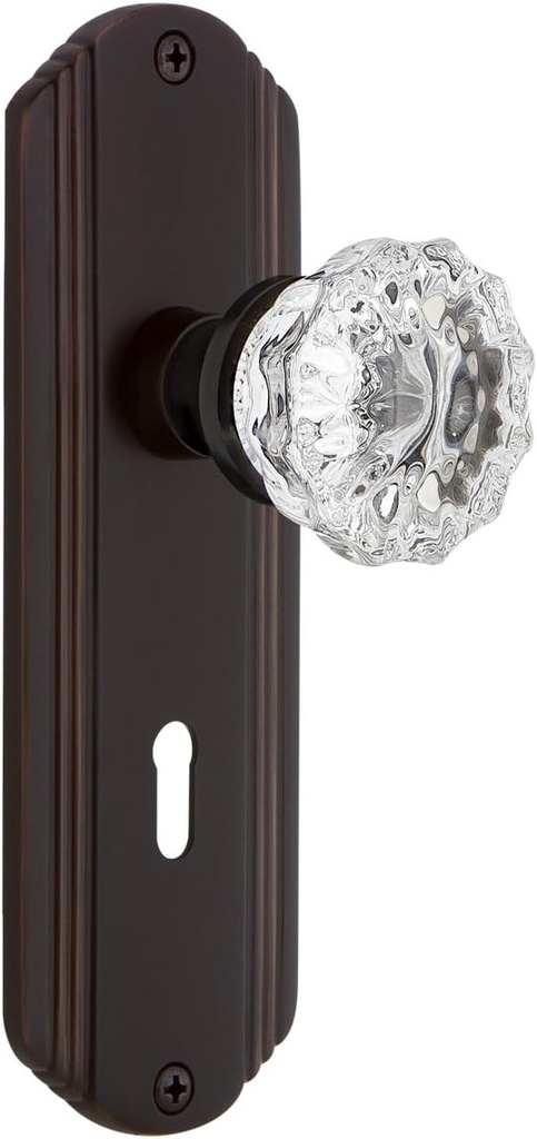 Nostalgic Warehouse Deco Plate with Keyhole Passage Crystal Glass Door Knob in Timeless Bronze