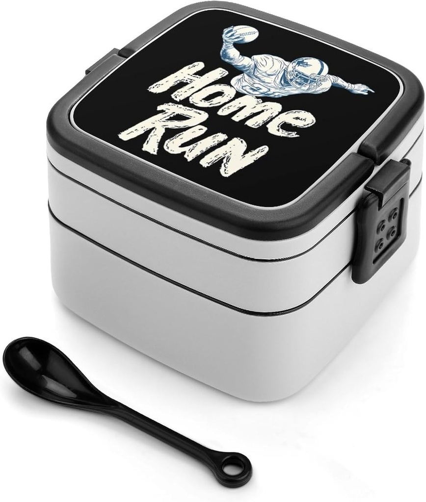 Home Run Football Touchdown Sports Stackable Bento Box for Adults Double Layer Lunch Boxes Set with Spoon And Invisible Handle