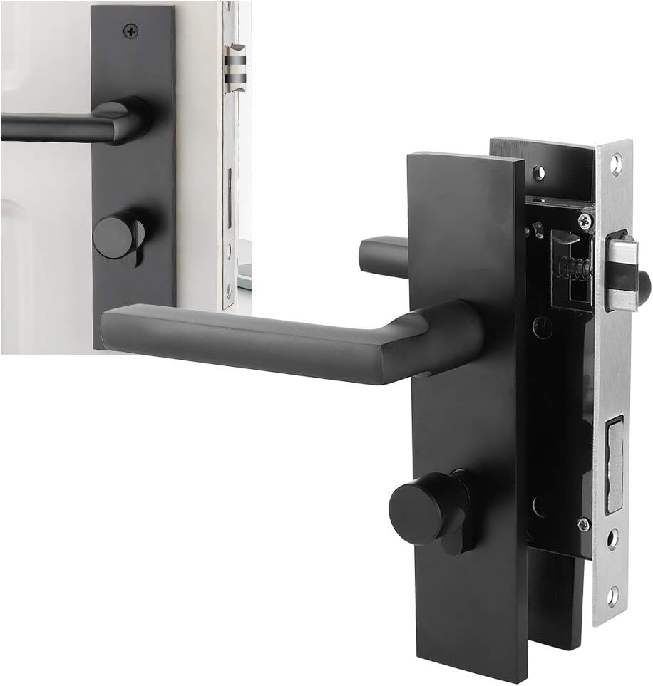 Aluminum Bedroom Door Lock Handle - Security Lock for Wooden & Room Doors (Black)