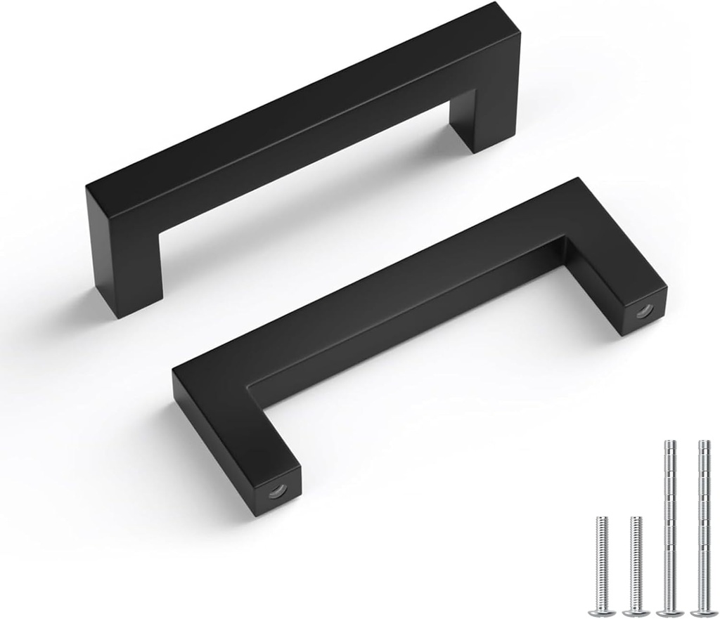 goldenwarm 10 Pack 3 Inch Hole Center Solid Black Cabinet Handles Matte Black Cabinet Pulls Square Bar Drawer Pulls Aluminum Alloy Hardware Pull for Kitchen Bathroom Cupboard Dresser