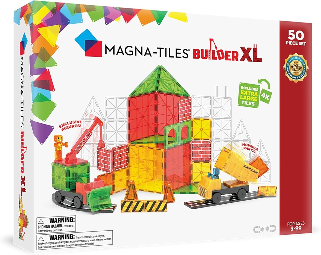 MAGNA-TILES Builder XL 50-Piece Magnetic Construction Set, The Original Magnetic Building Brand