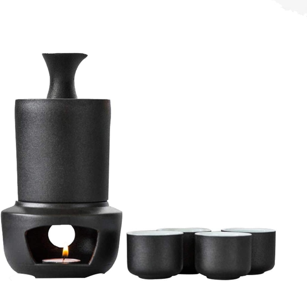 Japanese Sake Cup Set 5 Piece Porcelain Pottery Traditional Ceramic Cups Crafts Wine Glasses Japanese Sake Set with 1 Sake Serving Bottle and 4 Sake Cups,6pce