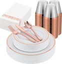 350PCS Rose Gold Plastic Plates for 50 Guests, Rose Gold Disposable Plates for Party Wedding-Dinnerware Set Include 50Dinner&Salad Plates, 50Silverware Set, 50Napkins, 50Cups