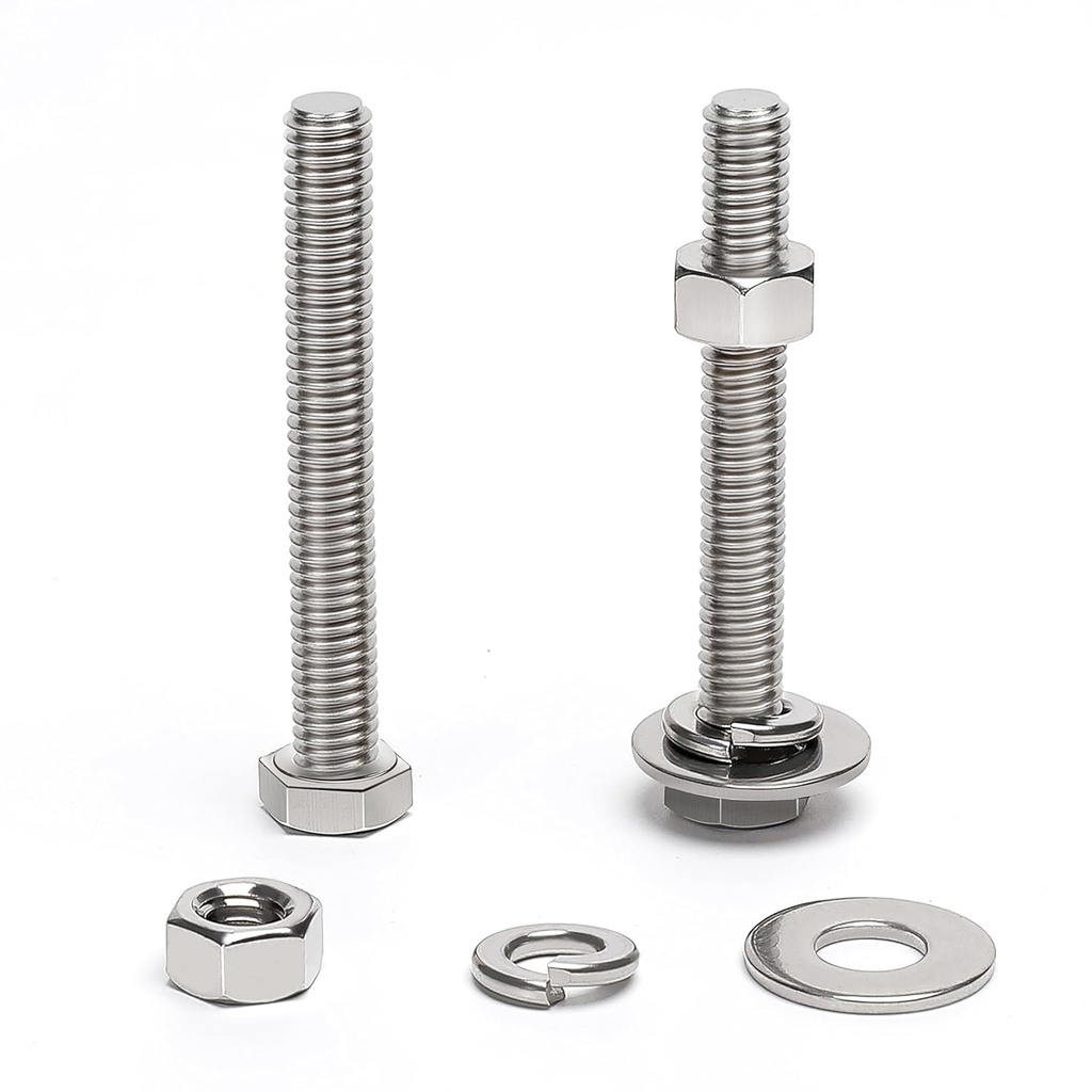 (20 Sets) 1/4-20 x 2-1/2" Hex Head Screw Bolt, Nuts, Flat Washer & Spring Lock Washers, 18-8 (304) Stainless Steel, Fully Threaded, by Skvltvfyt
