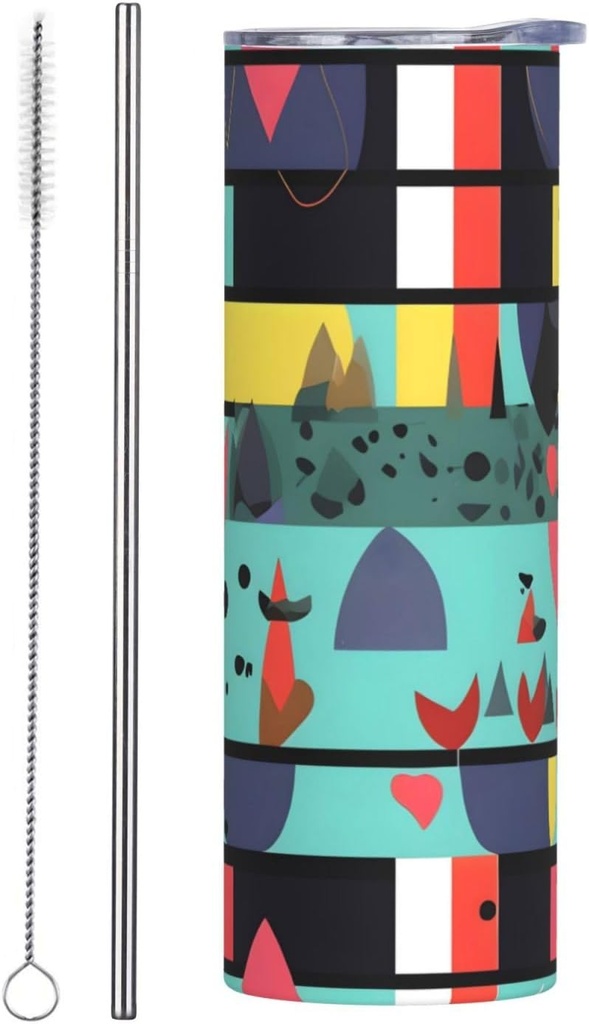 20ozGeometric patterns stainless steel straw lid cup, double-layer stainless steel, can be drunk directly or with a straw