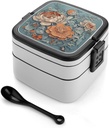 Bento Box Adult Lunch Box with Compartments Blooming Flowers Portable Lunchbox Large Size Bento Lunch Containers Double Layered Lunch Box for Work Picnic Travel