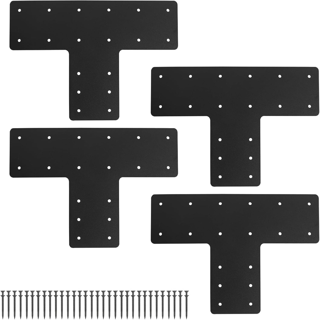T Post Bracket 4PCS,16.8""x12"" Heavy Duty Mending Plate with Powder Coated Pergola Brackets,T Beam Bracket,T Truss Bracket,T Shape Bracket, Post to Beam Connectors for Wood 6x6 Lumber…, Black