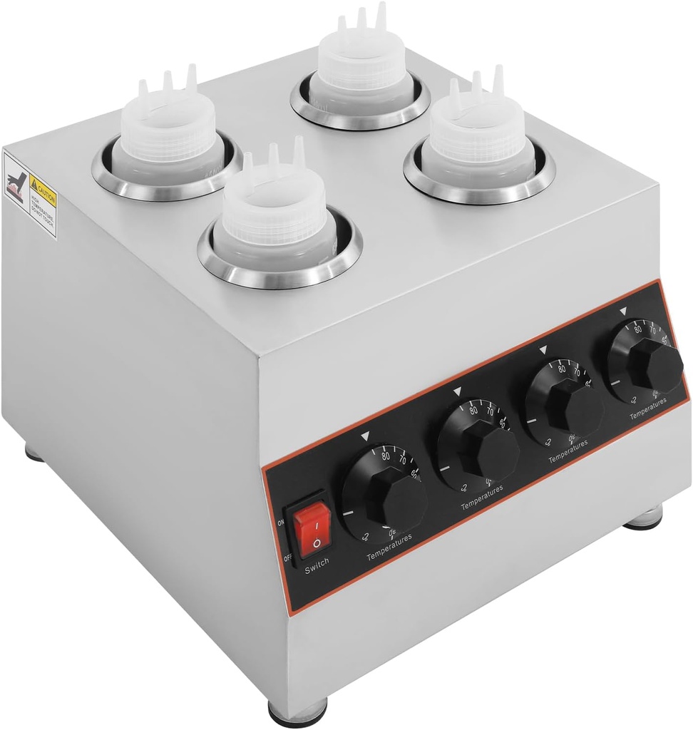 Electric Sauce Warmer Dispenser, Countertop Stainless Steel Sauce Heat Preservation Machine, Hot Fudge Nacho Cheese Ketchup Warmer for Commercial, with 650ml Squeeze Bottle*2