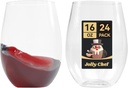 JOLLY CHEF 24 Pack 16oz Plastic Wine Glasses Stemless, Disposable Wine Cups, Premium Quality, Recyclable, Unbreakable, Ideal for Wedding, Birthday, Party, Thanksgiving