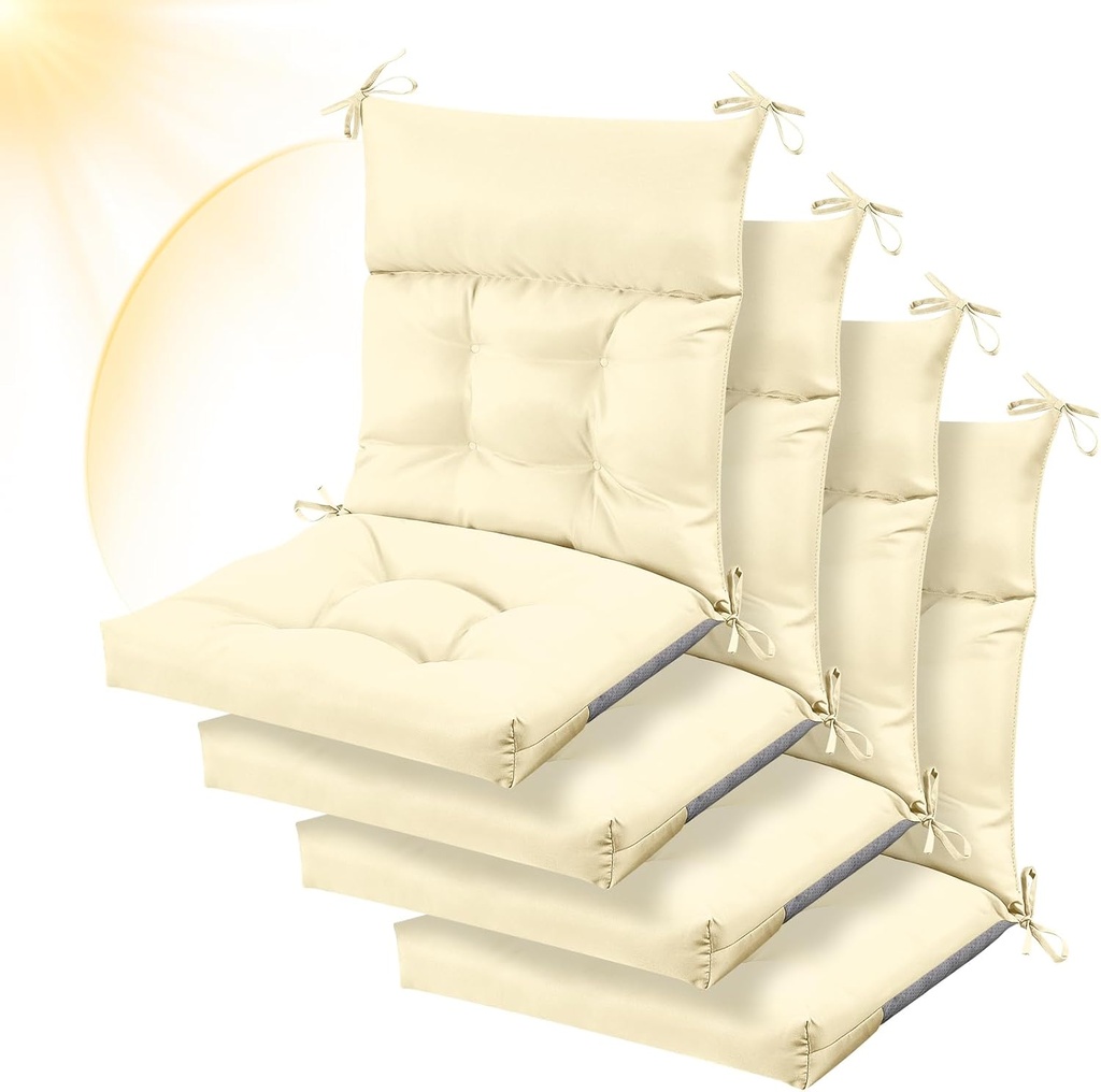 Sintuff 44 x 21 x 4 Patio Chair Cushions Outdoor Chair Cushions Seat/Back Tufted Pillow with Ties All Weather Replacement Indoor Patio Furniture Outdoor Furniture(Beige,4 Pcs)