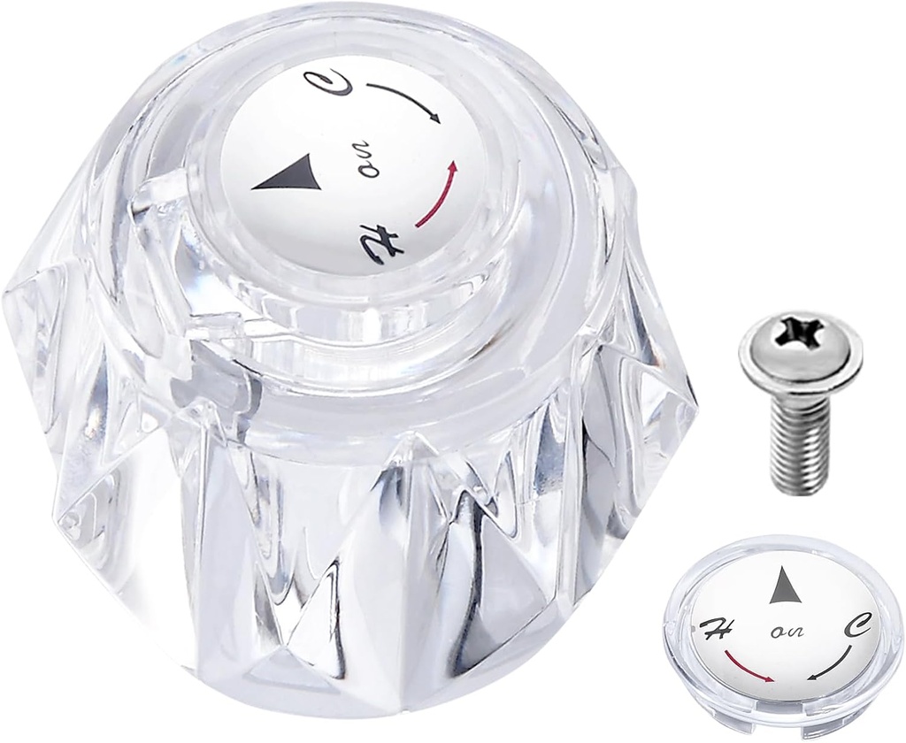 Faucet Handle Compatible with Delta RP2389, Single Clear Shower Knob with Button and Set Screw, 2-1/4 in L x 1-3/4 in W Faucet Knob Replacement, Shower/Tub Bathroom Faucet Repair Kit