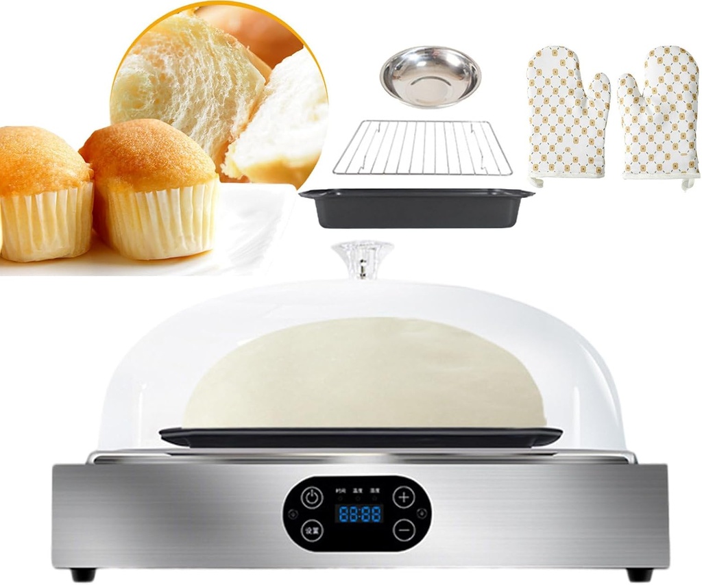 Electric Bread Dough Proofer Machine,Led Touch Panel,Defrosting And Heat Preservation,With Humidification Cup,Grids,A Pair Of Heat Insulating Gloves,For Thawing Meat,Fermenting,Singlelayer