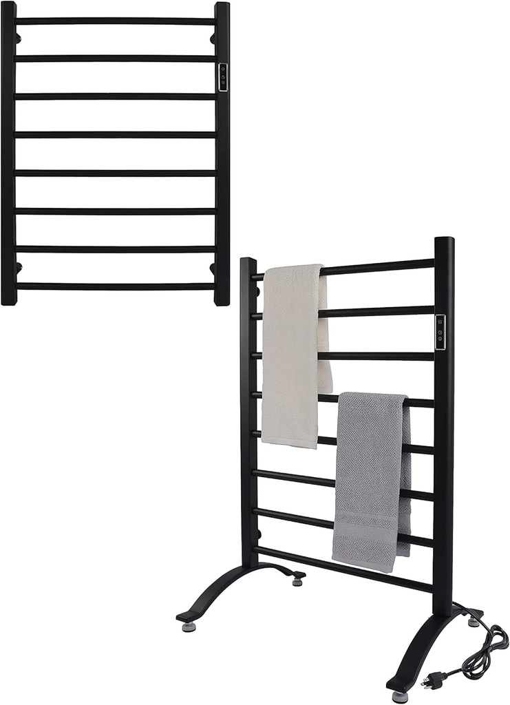 Heated Towel Rack, 8-Bar Towel Heater, Wall Mounted/Freestanding Design Towel Warmer, Black