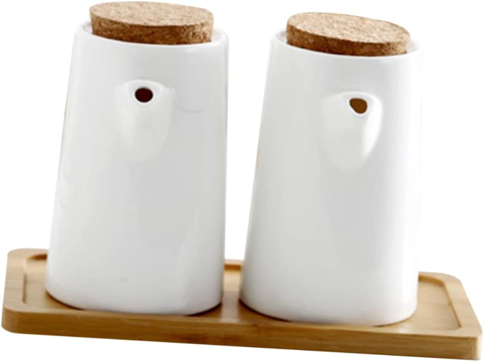 1set Oil and Vinegar Dispenser Tray Stylish Condiment Containers for Home Kitchen Restaurant Includes Jars Japanese Design for Oil and Sauce Storage