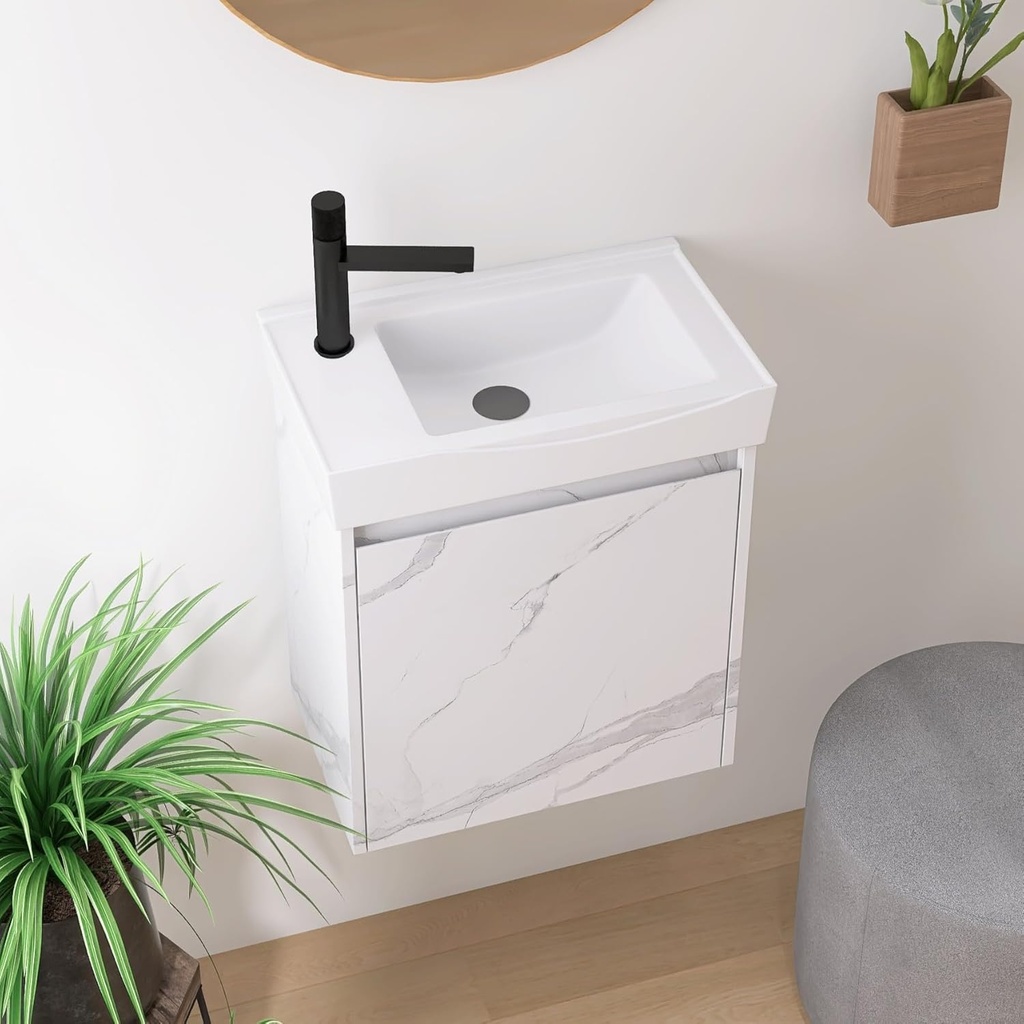 20" Floating Bathroom Vanity, 20 Inch Bathroom Vanity with Sink,Modern Single Sink Bathroom Vanity Combo, White Wall Mounted Cabinet Set