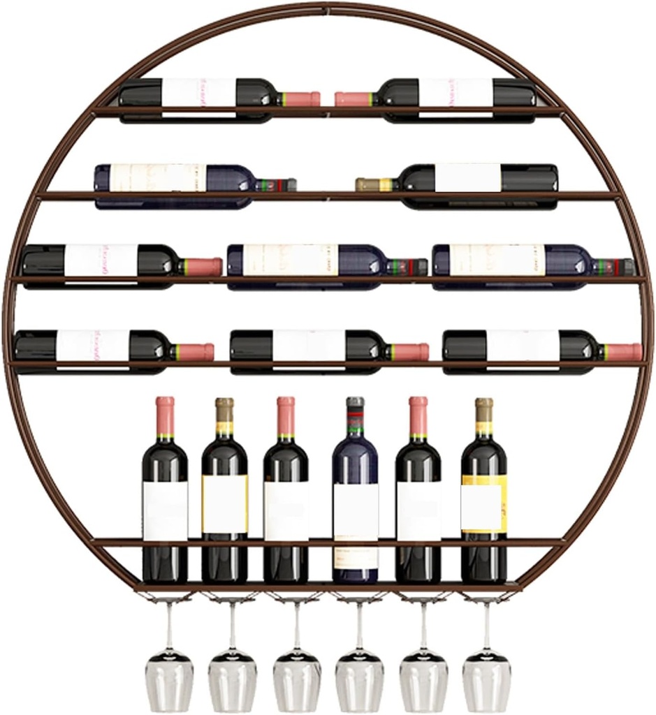 Vintage Decorative Modern Black/Gold Metal Round Wall Mounted Bar Wine Cellar Kitchen Storage Display (Color : Bronze, Size : 100x95cm)
