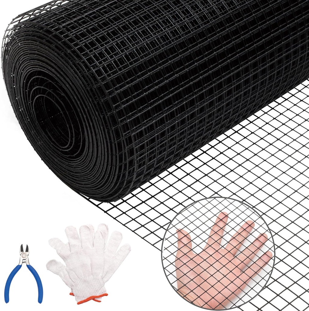 Black Hardware Cloth 19GA 1/2 inch 48inch(H) x 100ft(L),19 Gauge Wire Metal Mesh Roll for Chicken Coop Garden Fence,Powder Coated Galvanized Welded Fence for Poultry Cage Home Improvement Projects
