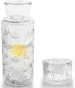 Bedside Water Carafe and Glass Set, 21.6 OZ Glass Pitcher with 6 OZ Drinking Cup as Lid, Nightstand Kitchen Water Bottle(Clear)