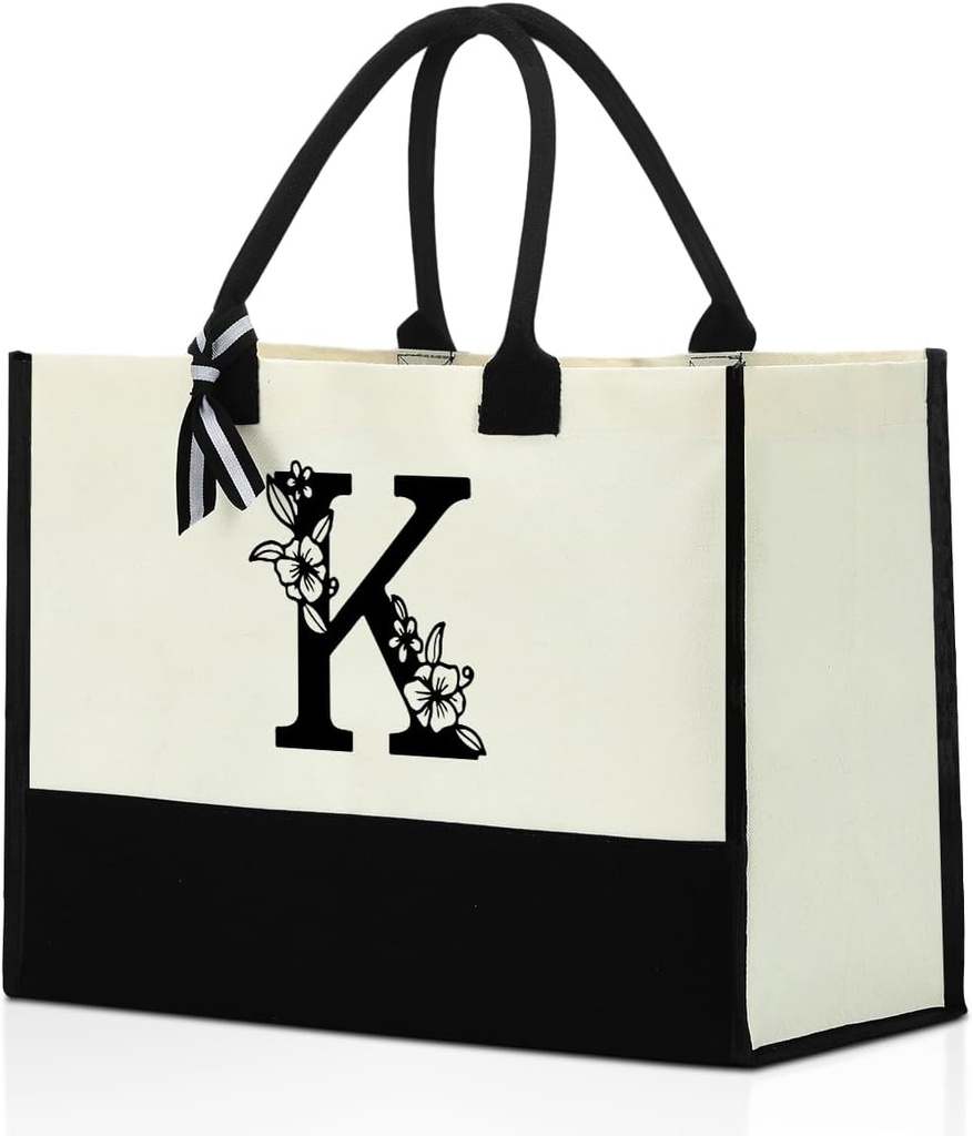 Initial Canvas Tote Bag | Personalized & Monogrammed | Reusable Grocery Bag for Wedding & Bridal Showers