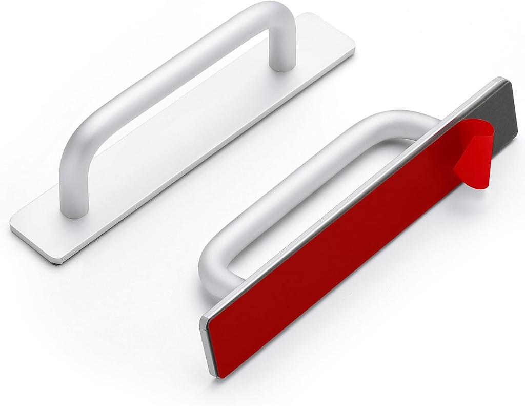 2 Pack Adhesive Handles Self Stick Instant Cabinet Handles 5.83" Stick on Cabinet Handles Drawer Push Pull Handles Helper Sliding Screen Door Handles for Sliding Closet Window Wardrobe - Silver
