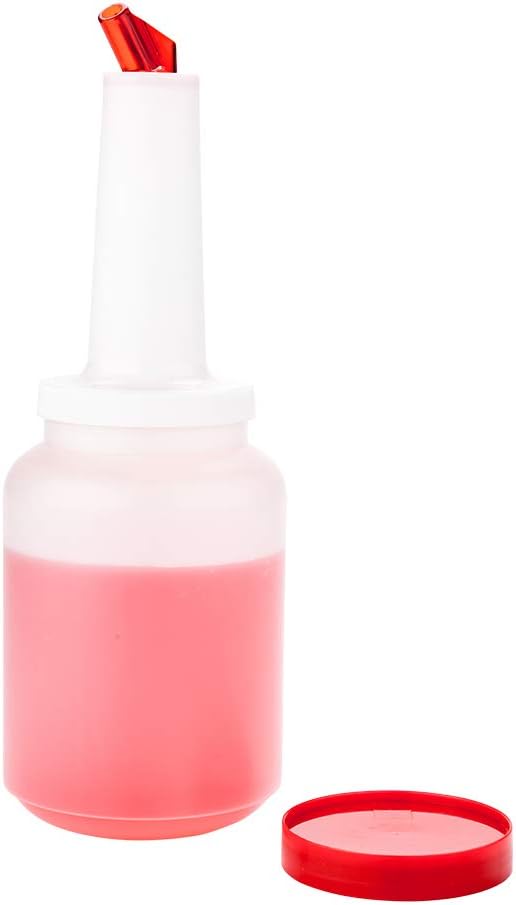 2 qt Plastic Quick Pour Storage Container Bottle - with Red Spout and Lid - Bar Storage Bottle - 4 3/4" x 4 3/4" x 13 3/4" - 1ct Box - Bar Lux - Restaurantware