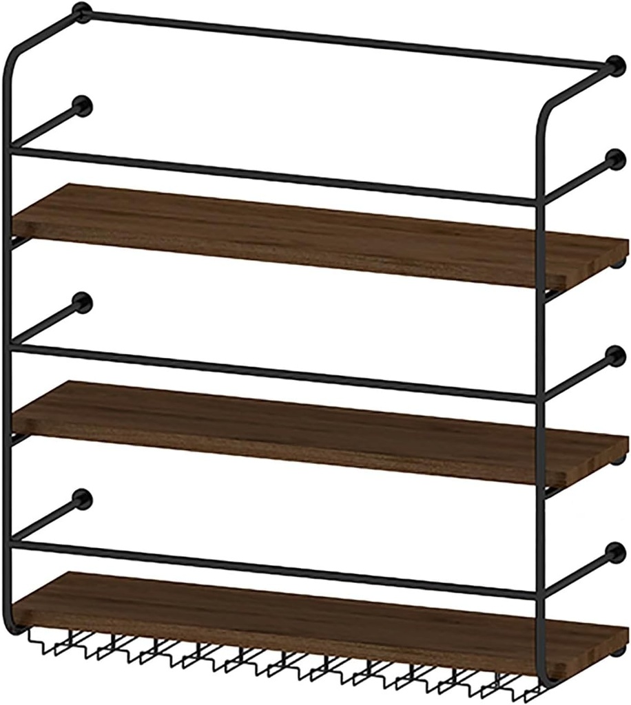 Bar Floating Wall Shelves with LED Light,Iron Wine Storage Rack Wall Mounted with Wine Glass Holder,Bar Hanging Shelf,Metal Liquor Shelf,Wine Display Racks for Cellar,Dining Room,Kitchen,Bla