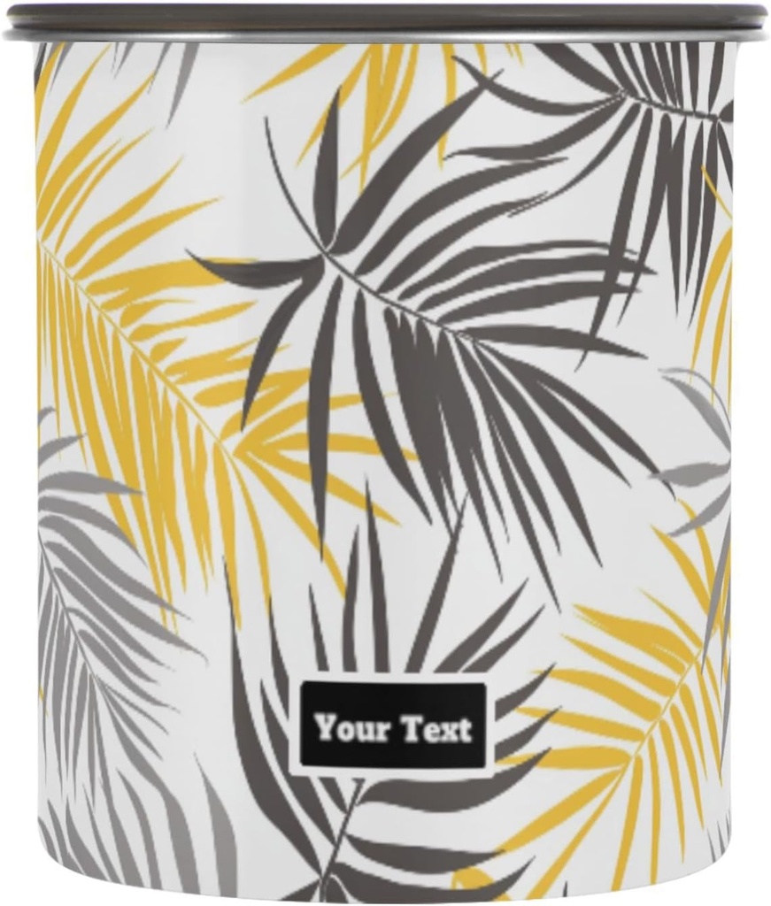 Yellow Palm Leaf Kitten Cats Airtight Coffee Bean Canister Customed 30oz Food Storage Containers with Lids For Gournd, Tea, Sugar, Flour, Rice, Cereal, Candy Cookie Jar