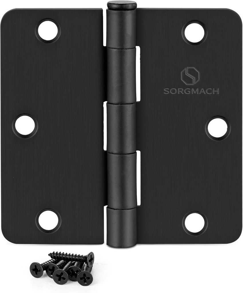 Door Hinge 3 1/2 Inch Interior Door Hinges Matte Black 3.5 Inch Interior Hinges Flat Iron Hinge 3 ½"x 3 ½" Door Hardware 1/4" Radius - 12 Pieces