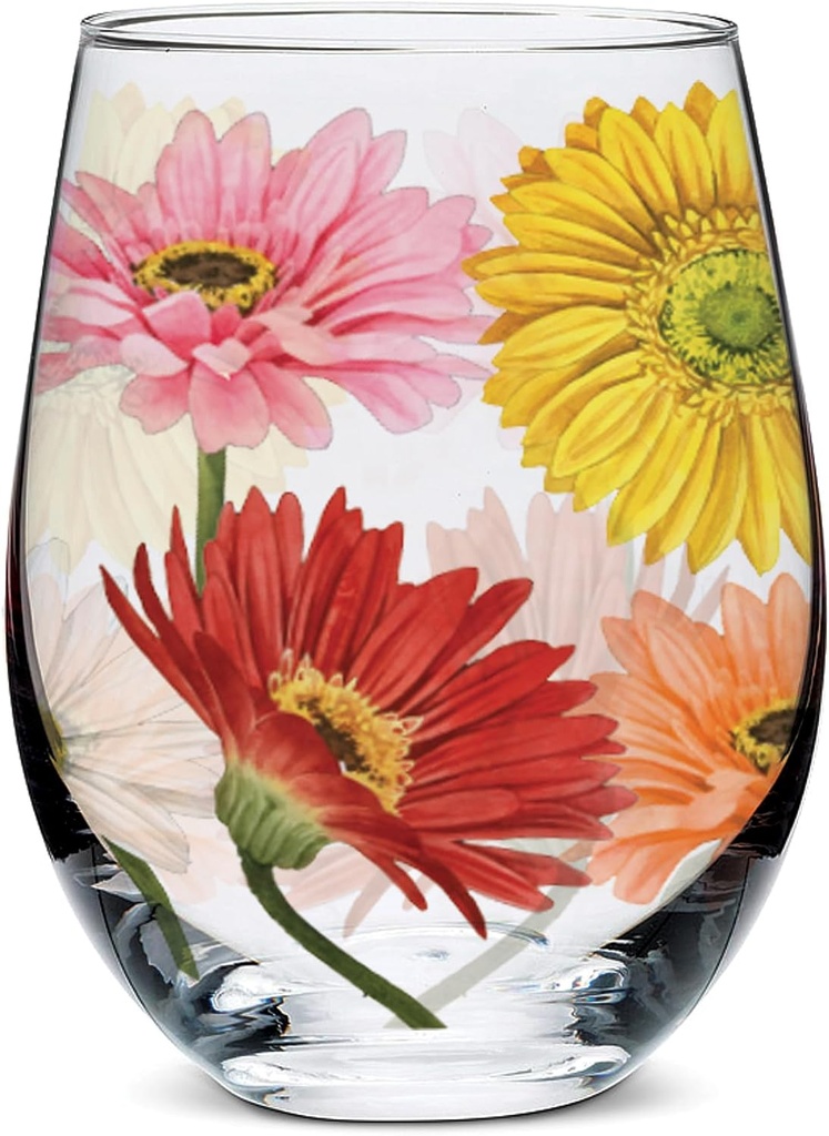 Abbott Collection Gerbera Daisy Stemless Wine Glass - 5" H (14oz)