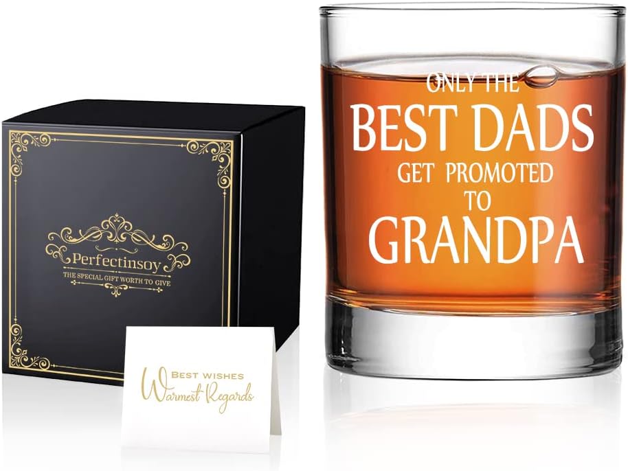 Perfectinsoy Best Dads Get Promoted to Grandpa Whiskey Glasses Gift Box - Pregnancy Announcement, Baby Reveal Gift for Grandpa From Grandchild, Great Gifts for Nephew, Husband, Dad