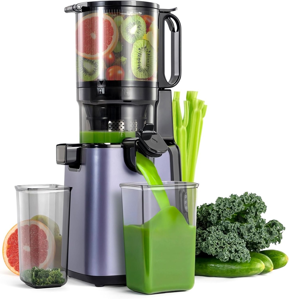 Ventray Juicer Machine, Cold Press Juicer with 5.1'' Extra Large Feed Chute for Whole Vegetables & Fruits, 250w, High Juice Yield, Easy to Clean with Brush