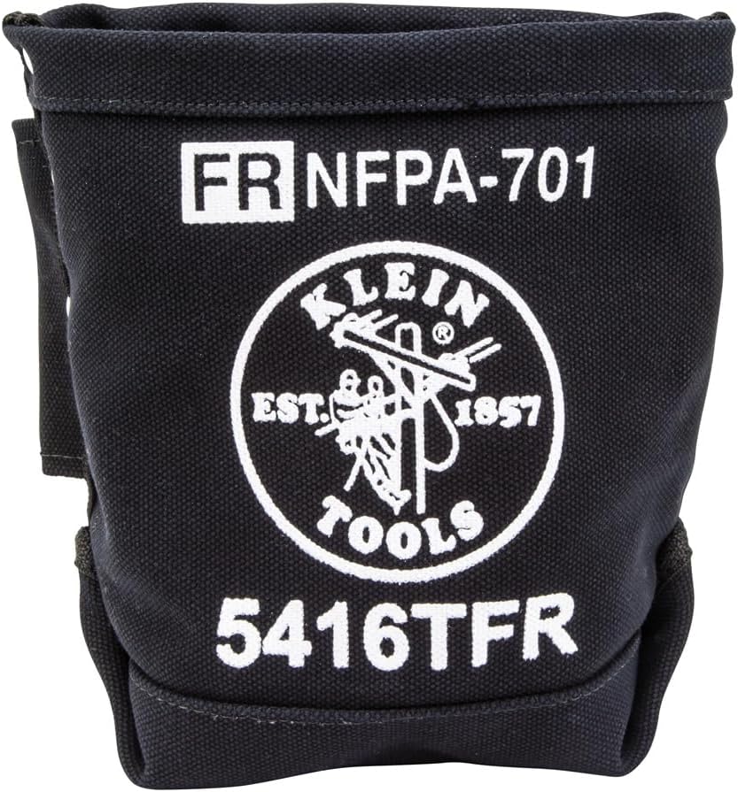 Klein Tools 5416TFR Tool Bag, Flame Resistant Canvas Bag for Bolt Storage with Double Reinforced Bottom and Tunnel Connect, 5 x 10 x 9-Inch
