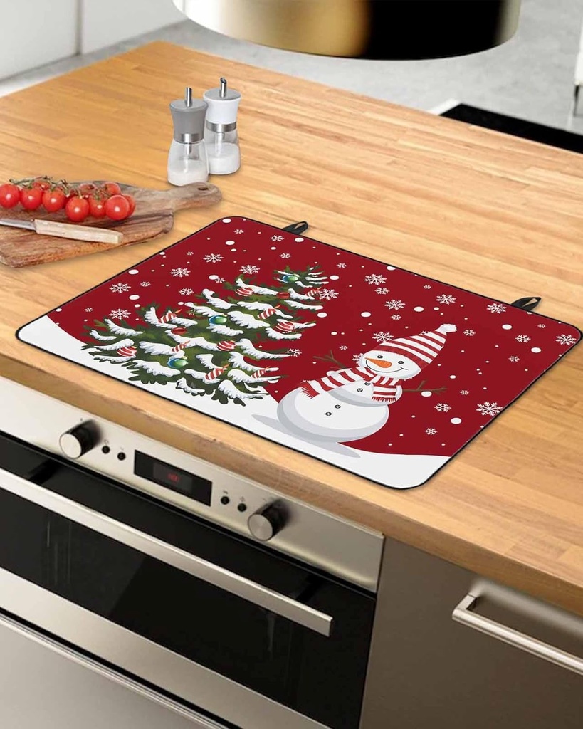 Christmas Countertop Burners Protection Mats for Kitchen, Christmas Tree Snowman Snowflakes Red Rubber Stove Top Cover Mat, Heat Proof Mats Cooktop Cover for Counter Dish Drying Mat, 36"x21"