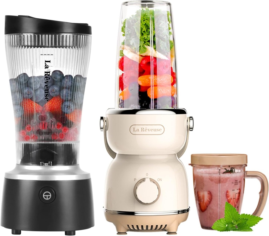 La Reveuse 250W Personal Size Smoothie Blender + 300W Retro Blender Set Bundle