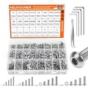 810 Pieces M3 M4 M5 M6 304 Stainless Steel Button Head Socket Cap Metric Screws Bolts, Flat Washers and Nuts Assortment Kit with Hex Wrenches