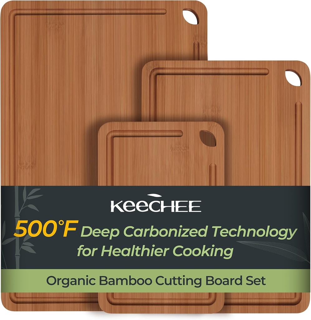 Bamboo Cutting Board, Durable Wood Cutting Boards for Kitchen with Deep Juice Grooves & Built-in Handles, Ideal Charcuterie & Chopping for Meat, Vegetables and Fruits Ideal Kitchen Gifts