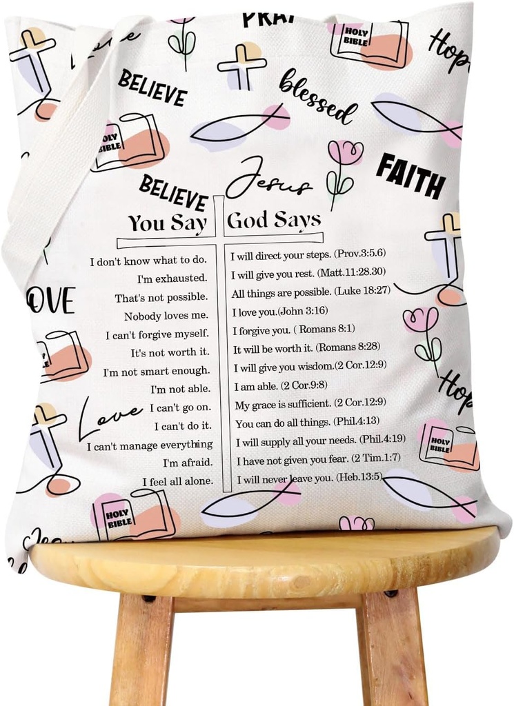 WCGXKO Religious Or Christian Gift Memory Verse Gift You Say God Says Canvas Tote Bag Reusable Bag Shopping Bag