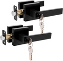 HOSOM 2 Pack Entry Door Handles with Key Exterior Interior Door Handle Matte Black Interior Modern Entrance Door Lever Handleset for Left Right Heavy Duty Door Knob