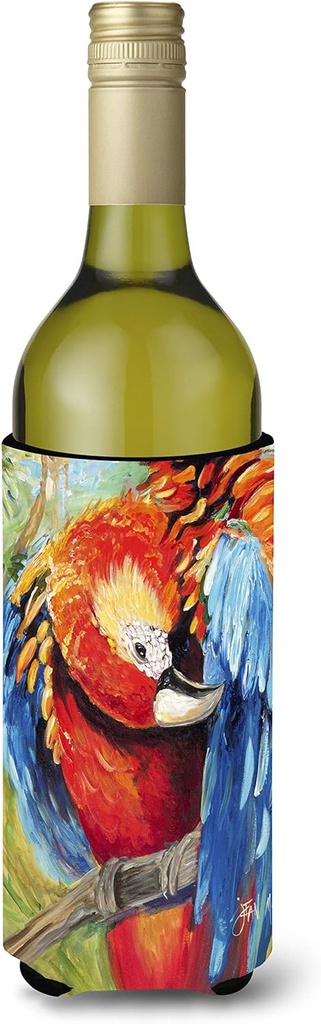 Caroline's Treasures JMK1144LITERK Red Parrot Wine Bottle Hugger Bottle Cooler Sleeve Hugger Machine Washable Collapsible Insulator Beverage Insulated Holder