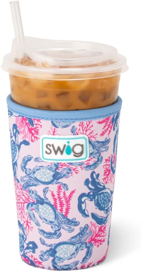 Swig Life Medium Iced Cup Coolie, Standard 22oz Iced Coffee Cup Insulator Sleeve with Handle, Neoprene Insulated Coolie Keeps Drinks Cold (Get Crackin)